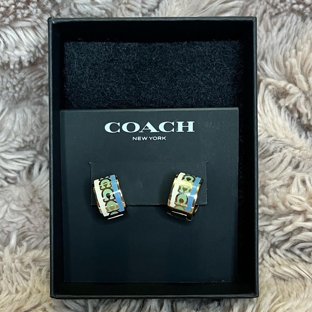 COACH Signature Enamel Hoop Earrings